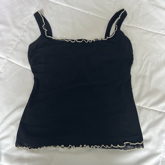 Profile by Gottex Black White Ruffle Underwire Tankini Swim Top Womens 14 Y2K - Picture 1 of 7